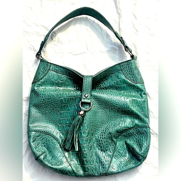 Sag Harbor Teal Crocodile-Embossed Women's Bag Purse - Picture 1 of 14